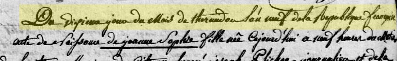 Example of Revolutionary date on a birth record