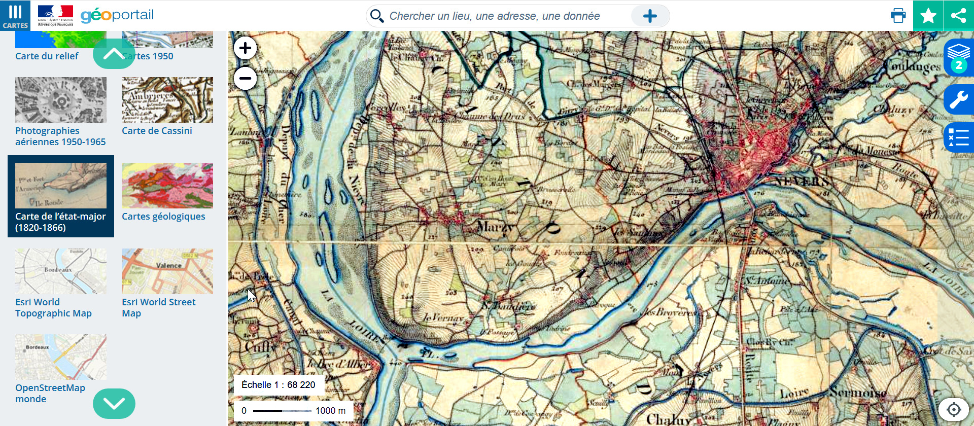 ry survey map on the Geoportail website
